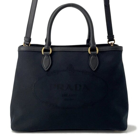 PRADA Jacquard 2WAY Handbag Canvas/Leather - Picture 1 of 15